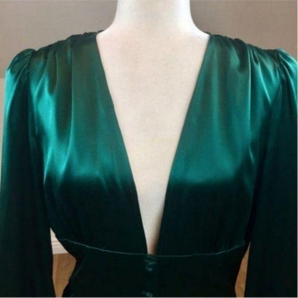 Reformation Nicola Silk Midi Dress Emerald Green 4 - Picture 6 of 12